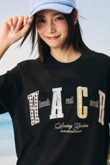 カラーブロックフローラルパッチTシャツ