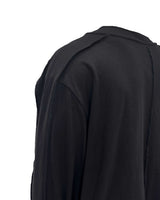 アンバランスネックラインスラッシュカットレイヤードTシャツ(ブラック)