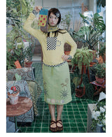 UnsocialNight original design autumn and winter light green cute イラストプリントハーフスカート female