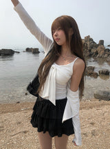 Dou Lace Tiered Banding Mini Skirt