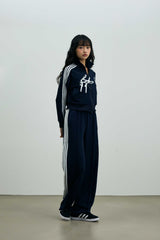 RIBBON JERSEY TRACK PANTS / NAVY