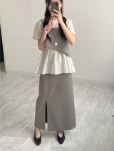 [SS] Bocashi Button Long Skirt