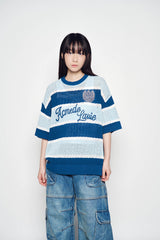 25SS OVERSIZE STRIPE SHORT SLEEVE KNIT BLUE