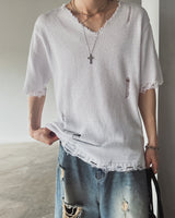 Atelie damage V-neck short sleeves knitwear