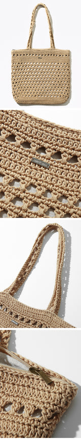 ジッパークロシェスクエアショルダーバッグ_Beige