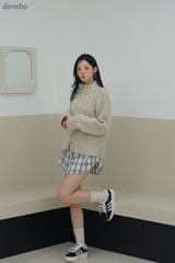 Multicolor high neck knitwear zip-up cardigan