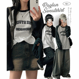 Brick coloration raglan long-sleeved shirt