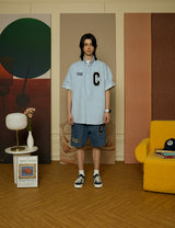 Navy C Patch Medium Blue Denim Shorts [For men]