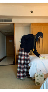 Cotton Check Casual Wide Pants