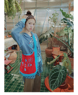 UnsocialNight original literary retro versatile カジュアル イラストプリントワンショルダークロスボディバッグ for women