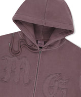 BIG GOTHIC CUT OFF PIGMENT ZIP-UP HOODIE