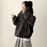 Ube Cozy Color High Neck Wool Checkhood Zip-Up