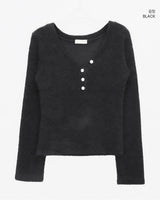 ボリフリースボタンVネックロングスリーブTシャツ