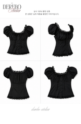 Black lace square short-sleeve blouse
