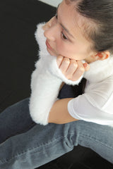 FUR KNIT ARM WARMERS / IVORY