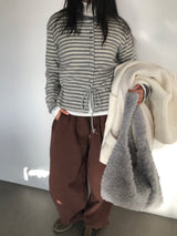 Fleece Stripe Frill Cardigan (4 Colors)