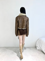 1085. Shearling leather crop mustang jk (2color)