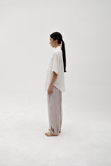 Linen crinkle half shirt, Ivory