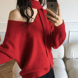 Culti Vネック オフショルダー マフラー ニットセット