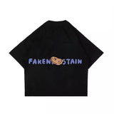 フェイクナット ステイン ロゴブラックボクシー オーバーサイズ Tシャツ
