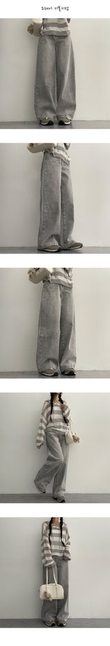 [Basic, Long/S-3XL] Itch back banding washed denim wide pants