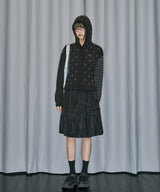 Dot Frill Jacquard Knit Cardigan - BLACK