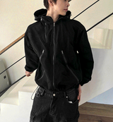 Slant-washed hooded field jacket