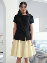 DRAPE COLLAR BLOUSE (BLACK)