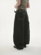 Ducks embroidery carpenter denim pants -1C