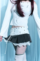 Stud pleated lace mini skirt