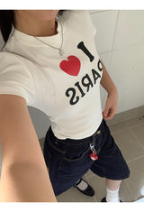 I LoveショートスリーブラウンドスパンデックスTシャツ