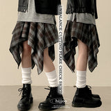Hial Hem Unbalanced Line Check Banding Skirt