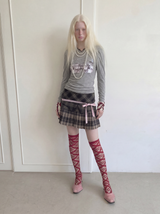 Emoha オリジナル ウィメンズ グレー ロングスリーブ レーストリム スリムフィット セクシーTシャツ