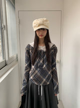 シッソンチェックスカーフオフショルダーロングスリーブTシャツ