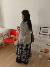 Giet Frill Banding Check Long Skirt