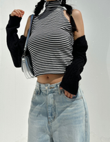 (FALL/WINTER KNIT) KNIT STRIPED SEMI-CROPPED LAYERED INNER TURTLE-NECK THICK TANK - 2 COLOR