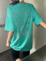 Back Piece Hotfix Stud Vivid Oversized T-Shirt 3color