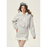 [GirlyFancyClub] Autumn/Winter Outfit 3D Flower Grey Casual Skirt