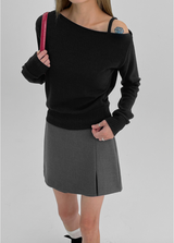 [MADE] Keppelin One-Shoulder Knit Long-Sleeved T-shirt