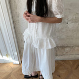 Ruffle Short Sleeve Blouses (flower embroidery)