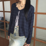 Demeon Napping Checkered Frill Ribbon Blouse