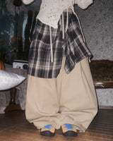 (2color) Check Wrap Layered Wide Banding Pants