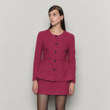Wool Blended Diagonal Herringbone Tweed Jacket _ Pink