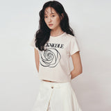 NICOLE ROSE PRINTING CROP TOP_BEIGE BLACK