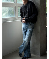 [Unisex] Fade cutting long flare denim pants