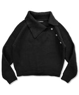 Oblique Collar Cross Button Knit_Black