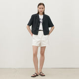 (Z-PT-5406)ESSENTIAL COTTON TUCK HALF PANTS S