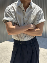[S/S] Multi stripe half shirts(2color)