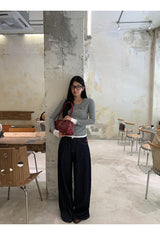 Pocket Layered Round Long Sleeve T-Shirt
