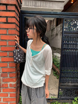 Bella Henley Neck Three Quarter Button Roll-Up T-Shirt